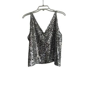 J. Crew Silver Sequin V-Neck Camisole Tank Shimmer Party Sleeveless Blouse Sz M